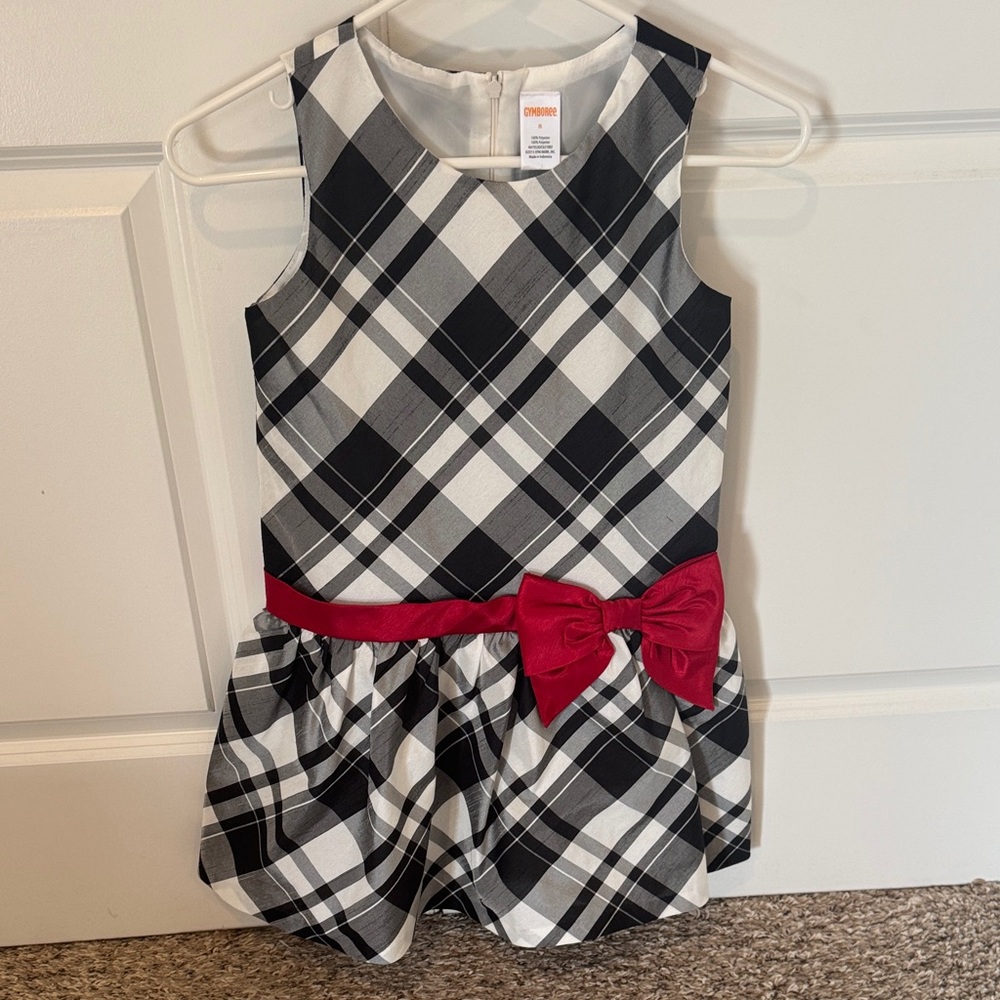 Gymboree Black and White Plaid Dress with Red Bow